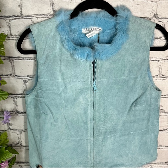 'NWT Vintage Designer Rabbit Fur Vest Genuine Leather Size Small - Picture 3 of 16